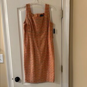 Chic Orange Tweed Midi Dress